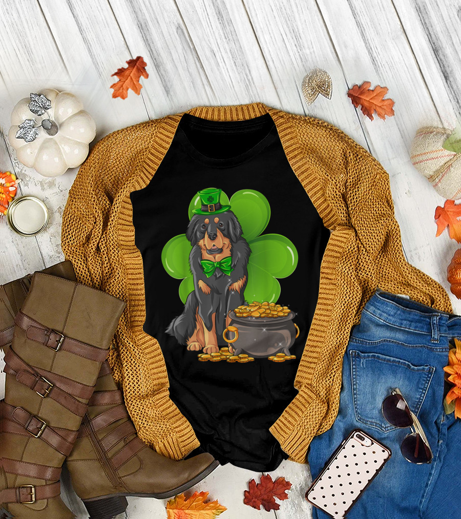 Tibetan Mastiff Leprechaun St Patricks Day Clover Coin Pot T-Shirt