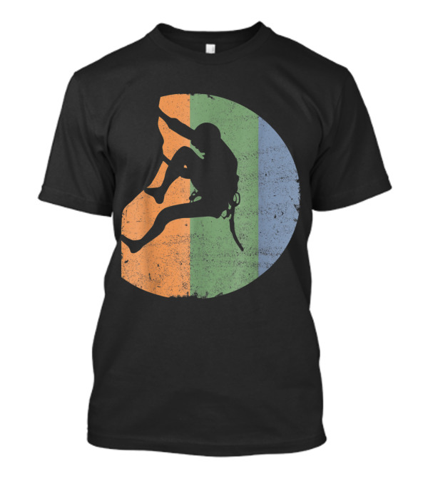Rock Climbing Vintage Climber Outdoor Gear Silhouette Retro Stripes T-Shirt