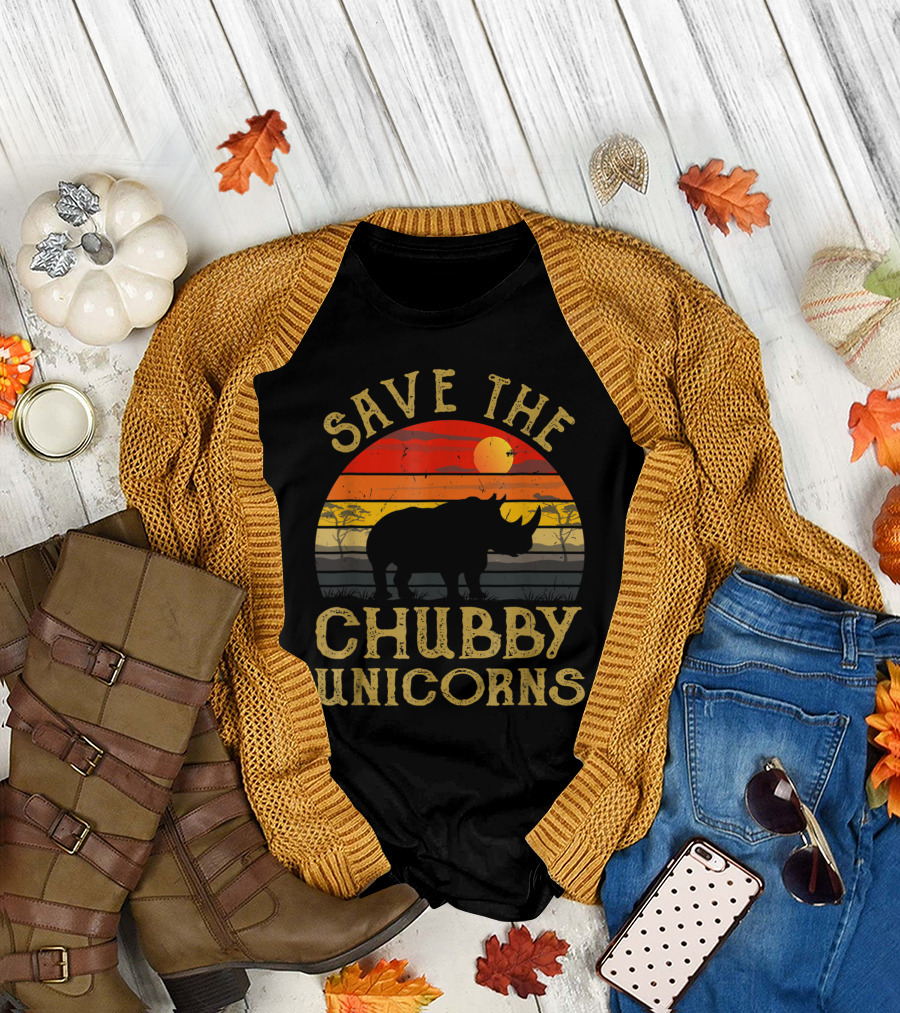 Save The Chubby Unicorns Vintage Colors Rhino Sunset T-Shirt