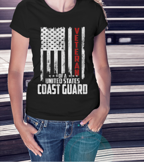 Veteran United States Coast Guard With Distressed American Flag T-Shirt