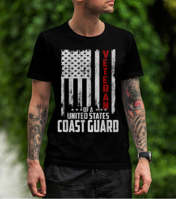 Veteran United States Coast Guard With Distressed American Flag T-Shirt