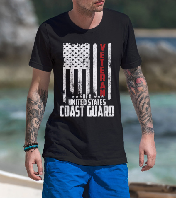 Veteran United States Coast Guard With Distressed American Flag T-Shirt