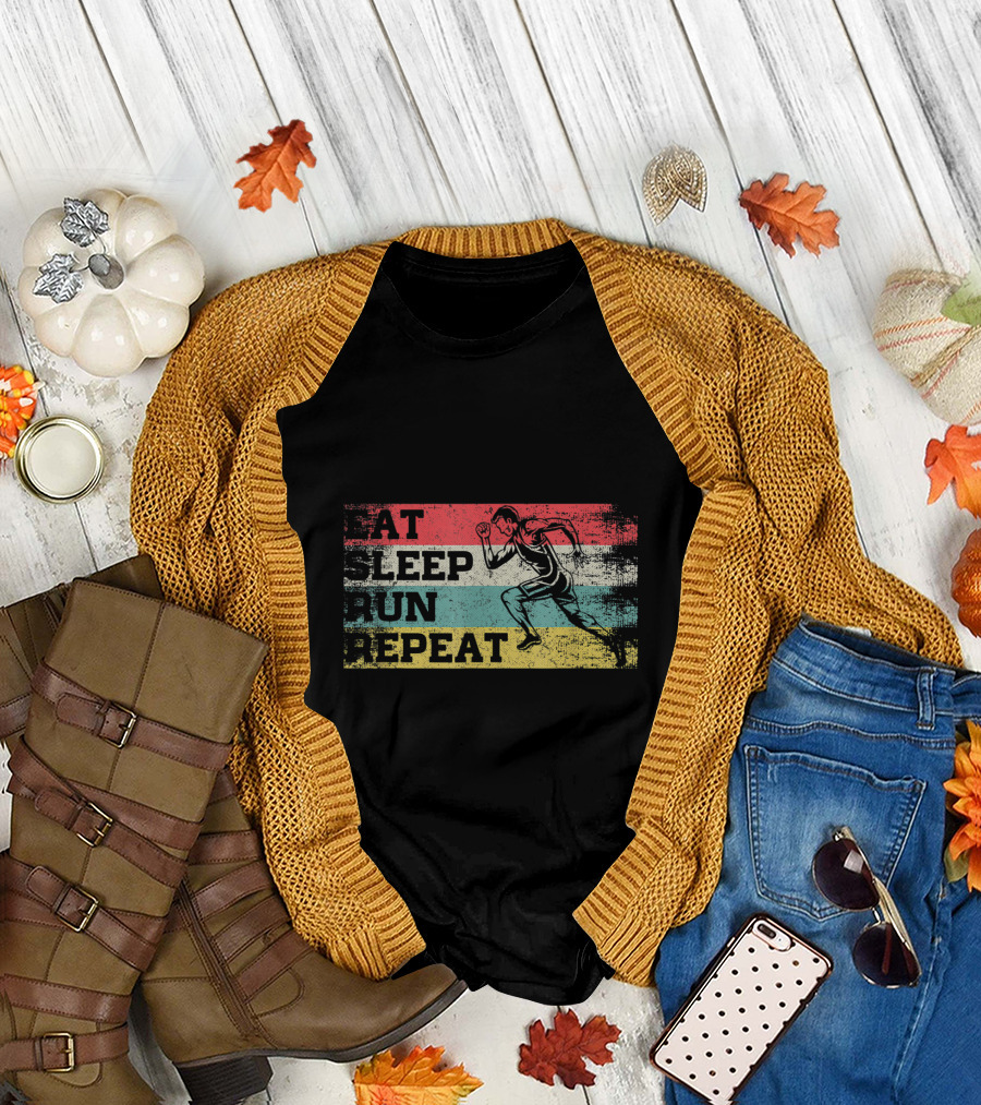 Vintage Eat Sleep Run Repeat Funny Running Runner Retro Stripes T-Shirt
