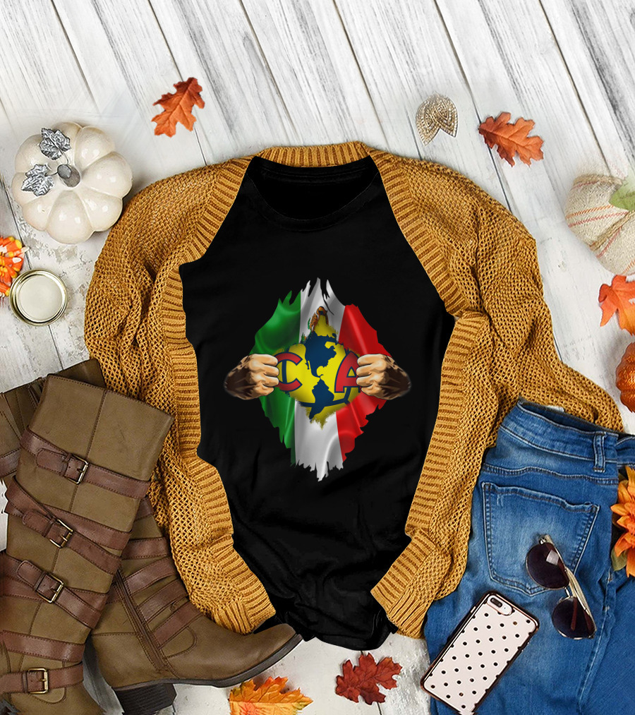 America Heartbeat Inside Love Mexico Club America CA Fan T-Shirt