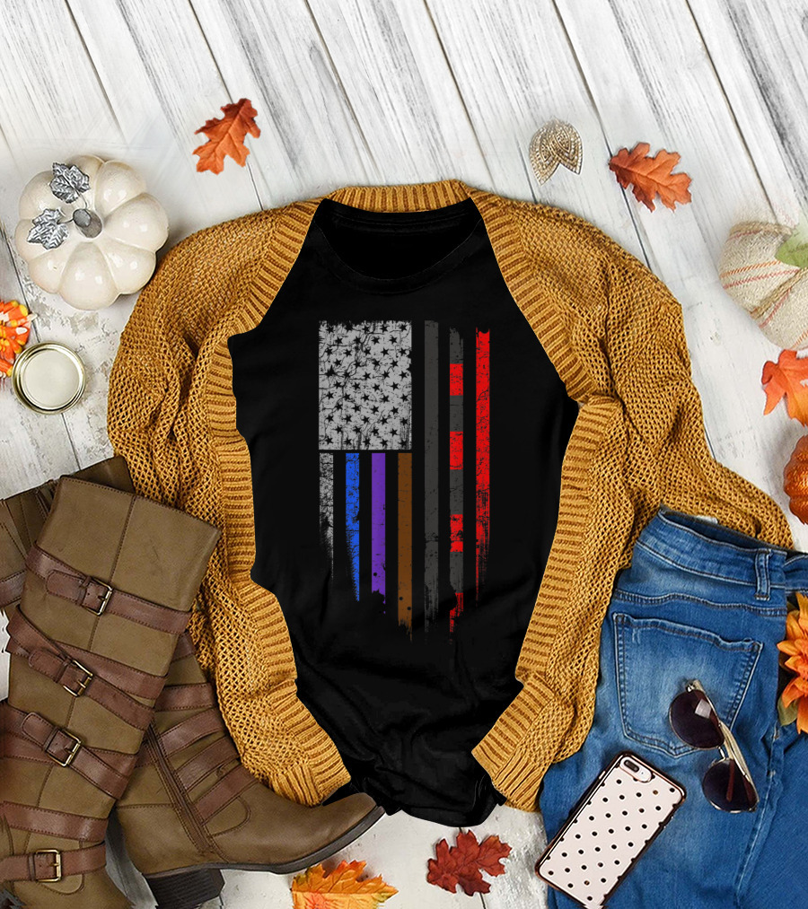 BJJ Jiu Jitsu Stars and Stripes Flag with Belt Colors T-Shirt