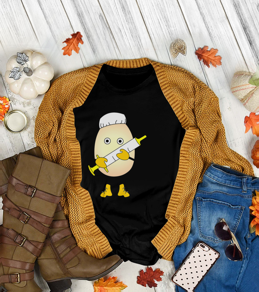 Nurse Egg Holding Syringe Get Your Flu Shot T-Shirt