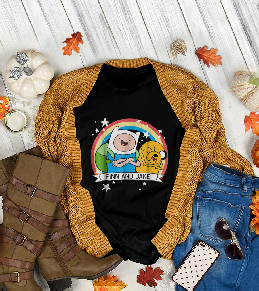 CN Adventure Time Finn and Jake Rainbow Stars Banner T-Shirt