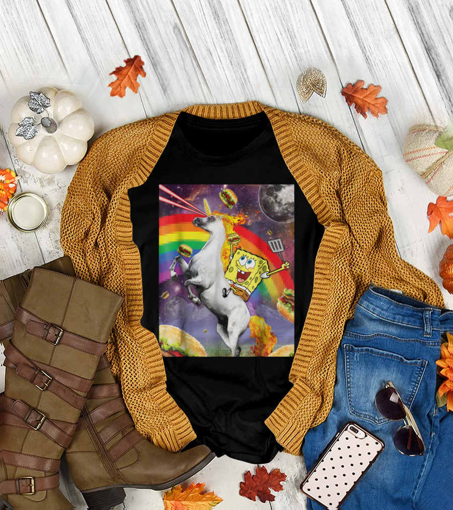 SpongeBob SquarePants Laser Unicorn Rainbow Burger Adventure T-Shirt