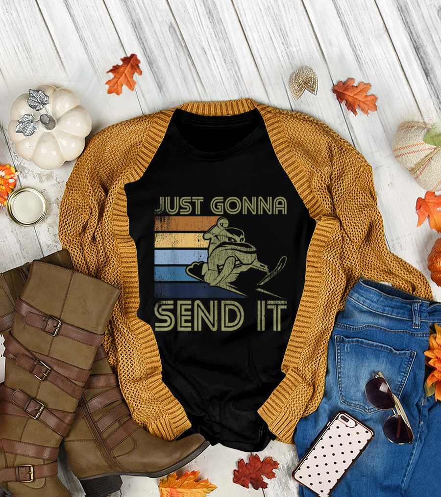Just Gonna Send It Snowmobile Winter Gear Retro Colors T-Shirt