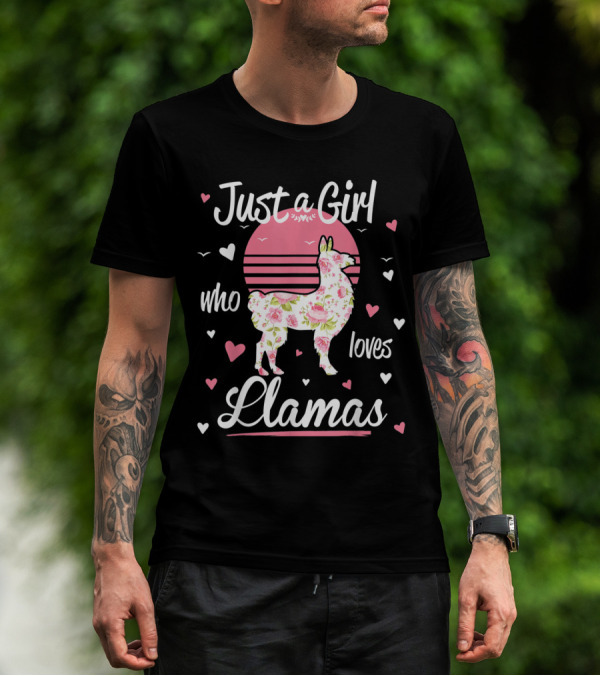 Just A Girl Who Loves Llamas Floral Pink Heart T-Shirt