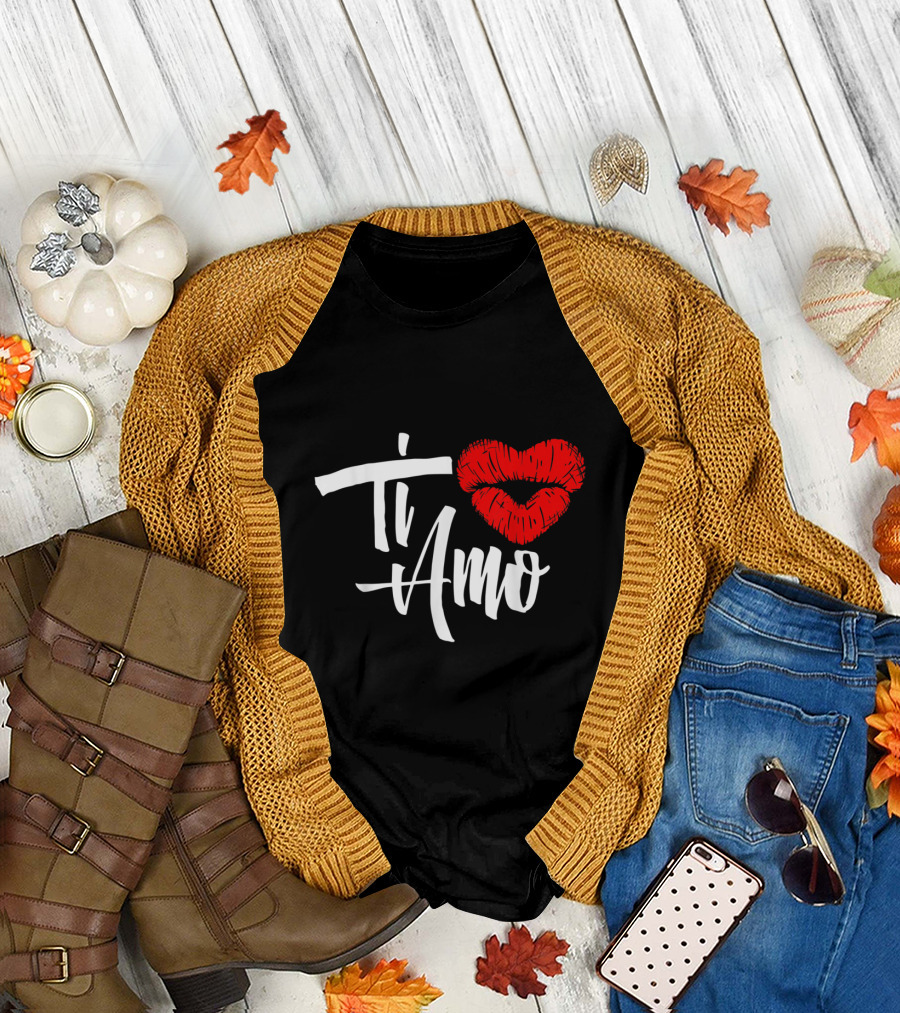 Ti Amo Red Heart-Shaped Kiss I Love You T-Shirt