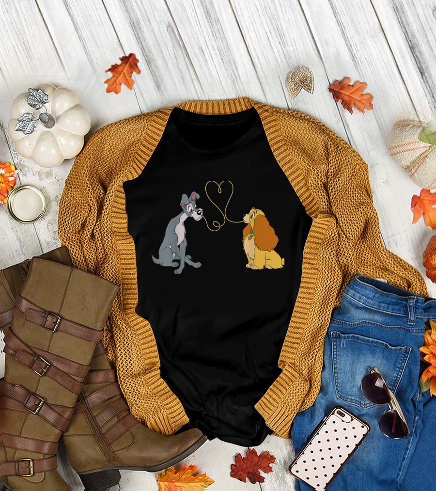 Lady and the Tramp Bella Notte Iconic Scene Heart Shape Spaghetti Disney T-Shirt
