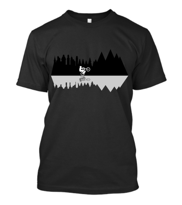 Go To The Mountains City And Forest Reflection With Cyclist T-Shirt