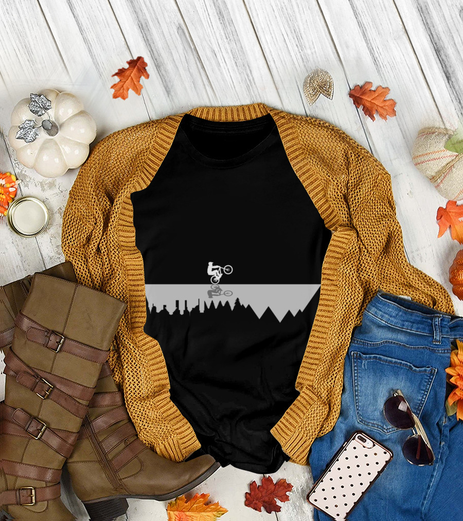 Go to the Mountains City and Forest Reflection with Cyclist T-Shirt