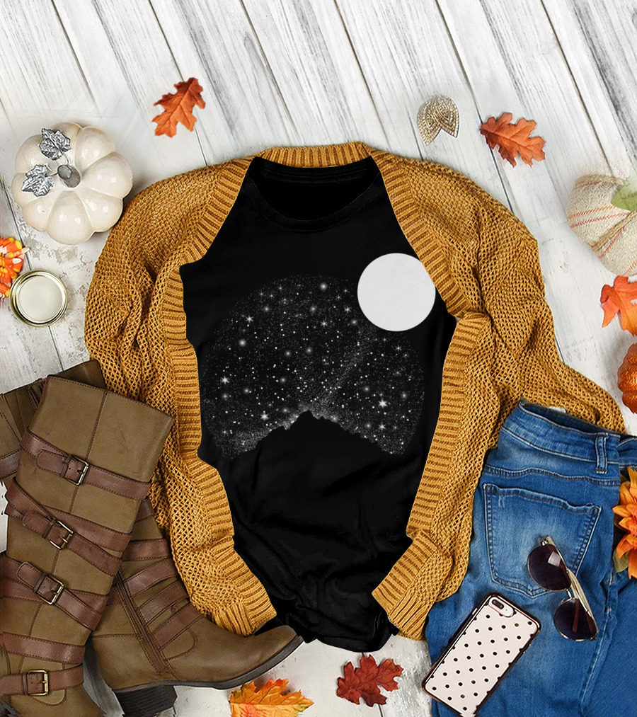 Lonely Mountains Starry Night Galaxy Over Peaks T-Shirt