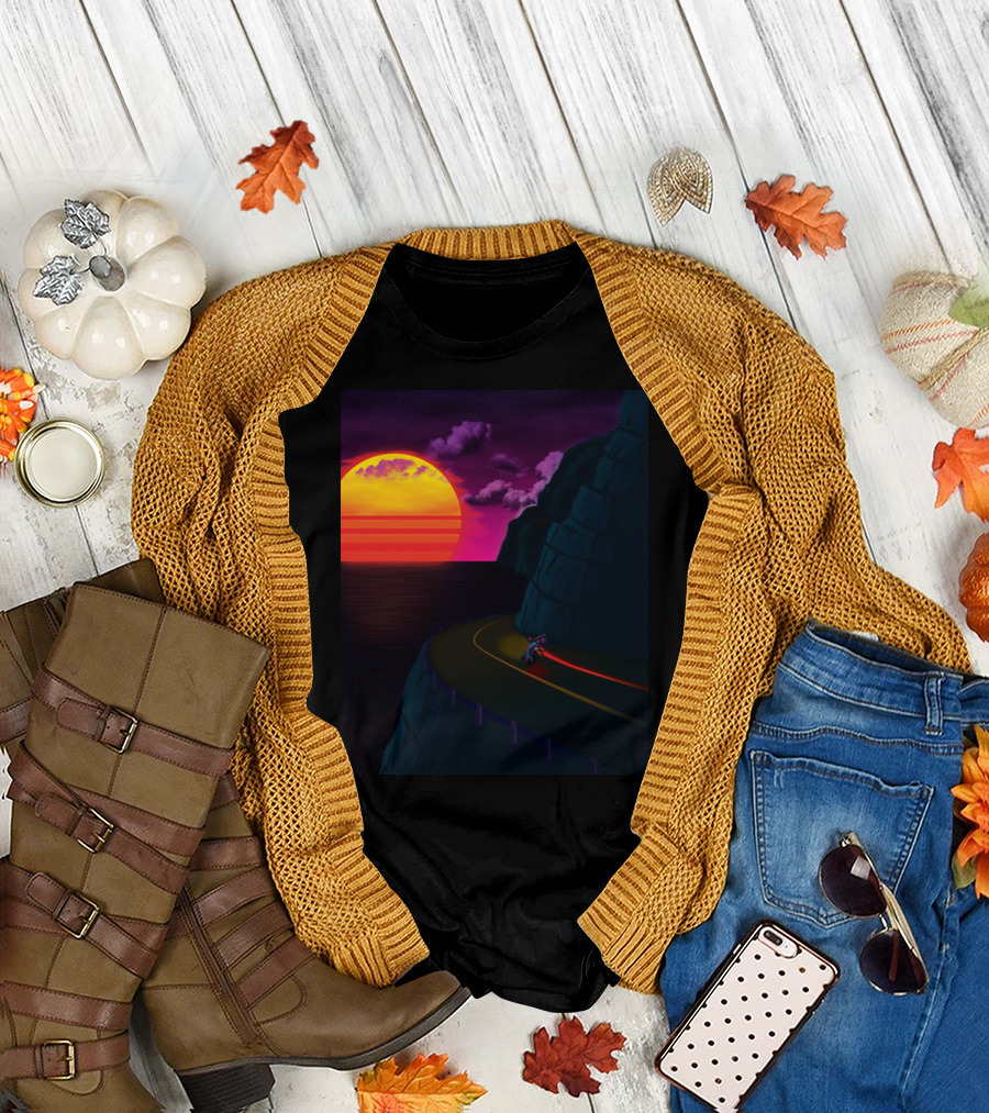 Pacific Highway Neon Sunset Motorcycle Ride T-Shirt