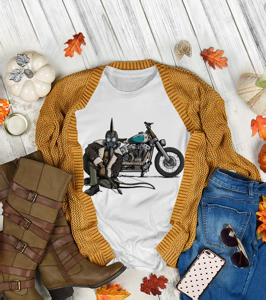 Pestilence Rider of the Apocalypse Biker with Gas Mask and Motorcycle T-Shirt