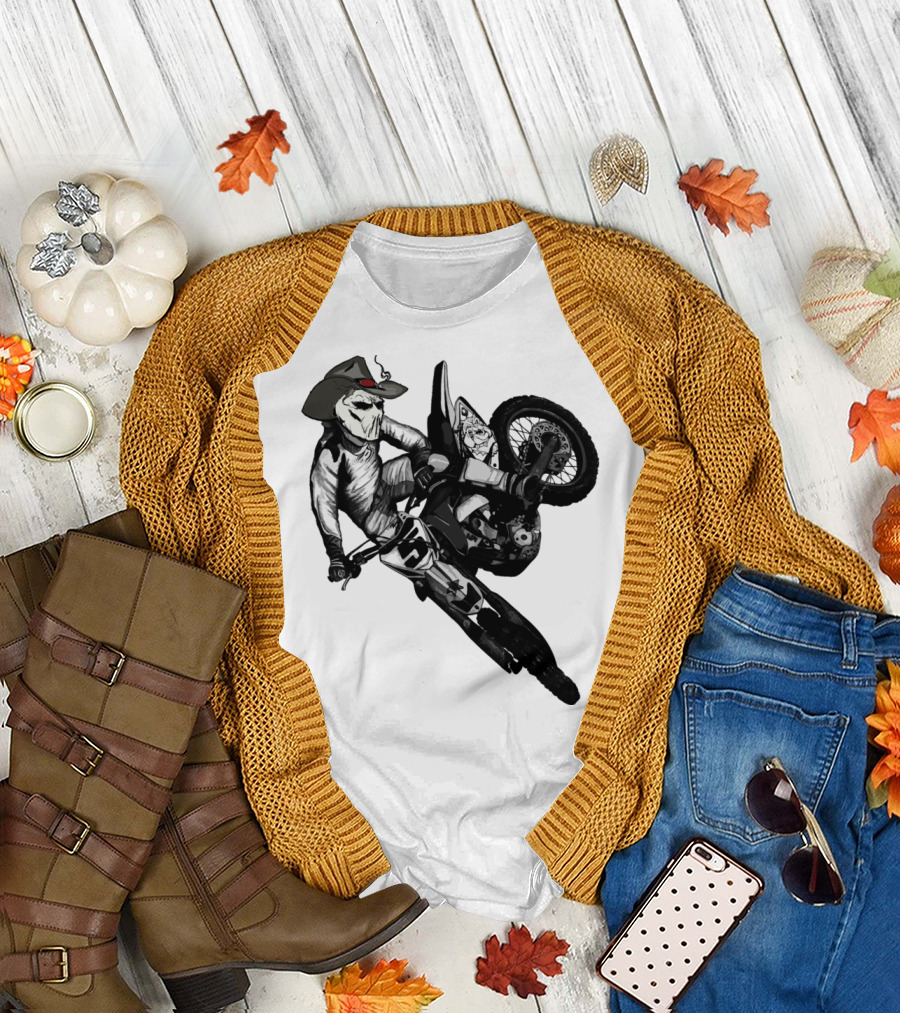 Phantom Bike Rider Skeleton Cowboy Motocross Stunt T-Shirt