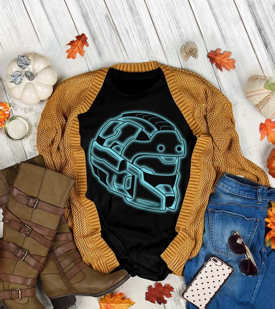 Space Trooper Helmet II Neon Glow Blue T-Shirt
