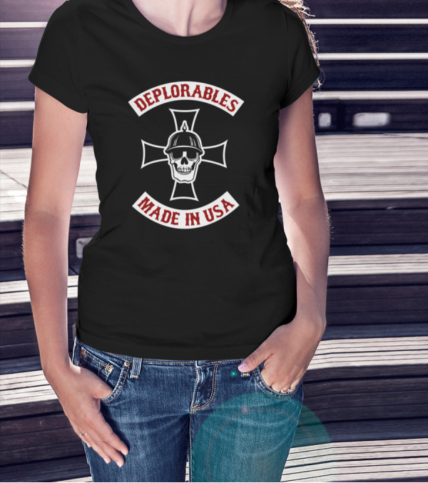 Deplorables Bikers Made In USA Skull With Cross Helmets For Trump Men's T-Shirt