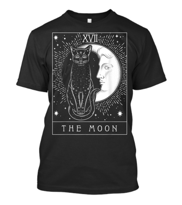 XVII The Moon Tarot Card Crescent Moon Cat T-Shirt