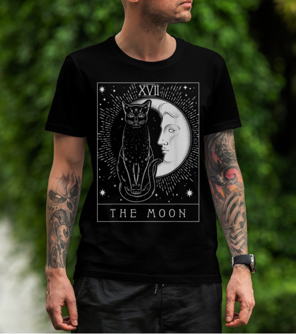 XVII The Moon Tarot Card Crescent Moon Cat T-Shirt