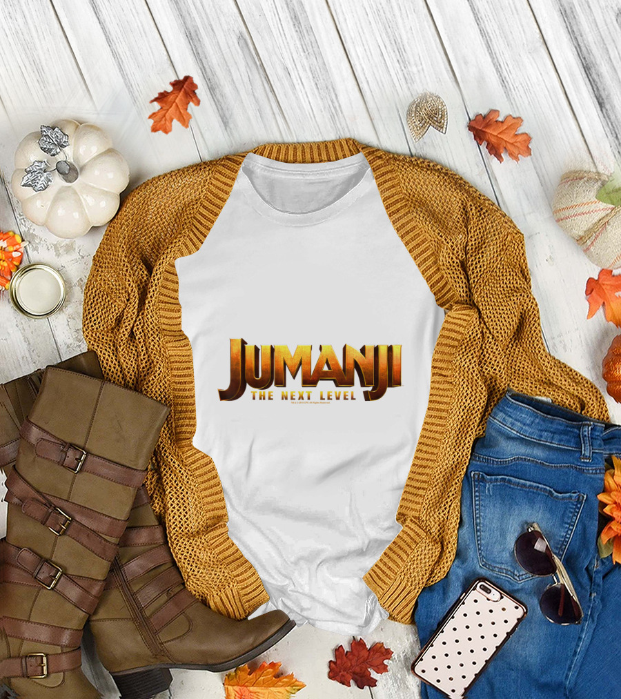 Jumanji The Next Level Movie Title Logo Gold Text T-Shirt