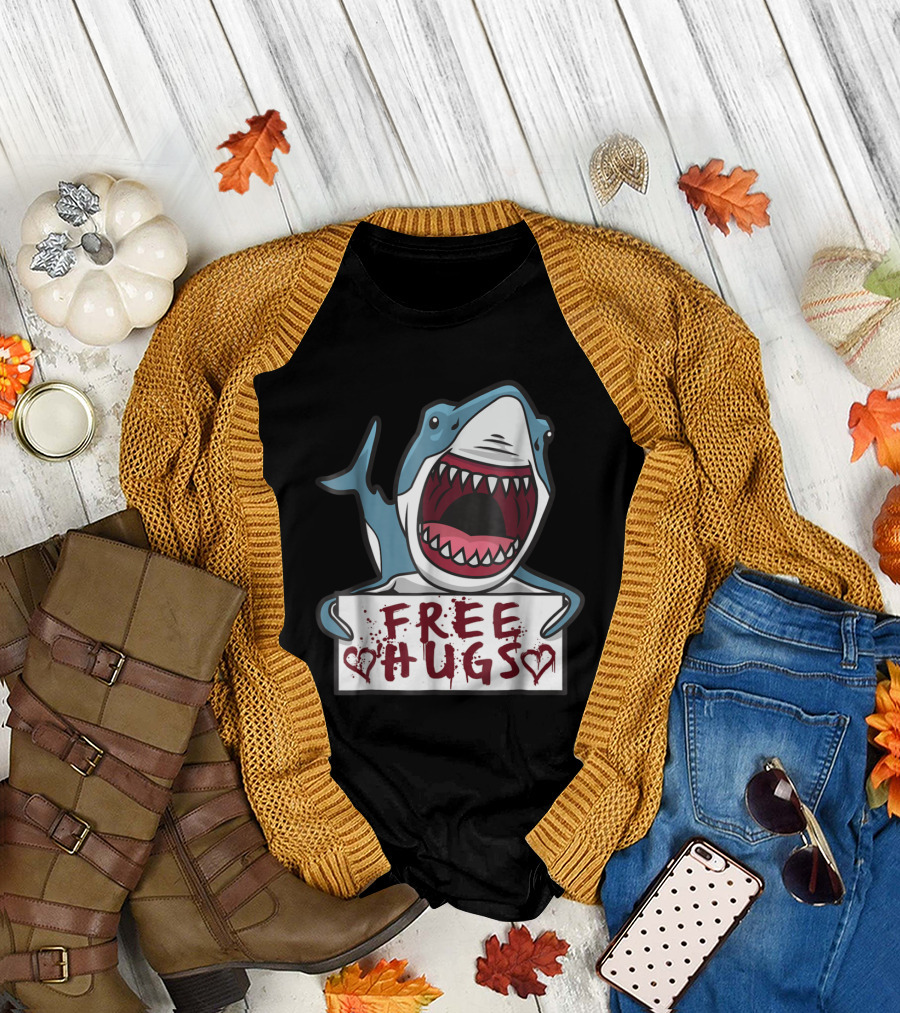 Free Hugs Funny Shark Enthusiast Gift Idea T-Shirt
