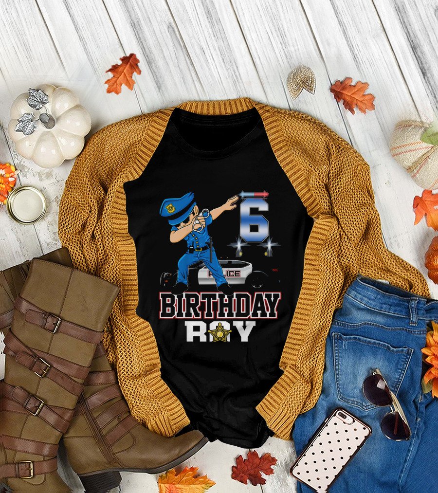 Boys Dabbing Police Officer 6 Birthday Party Boy T-Shirt