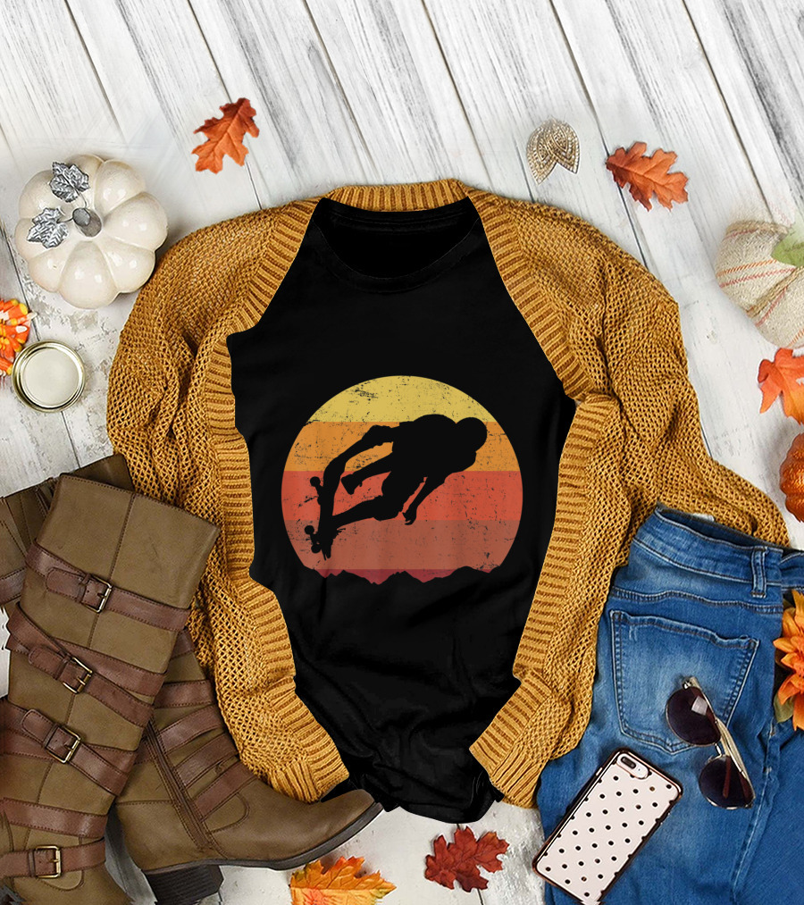 Retro Sunset Skateboarder Silhouette Adventure T-Shirt