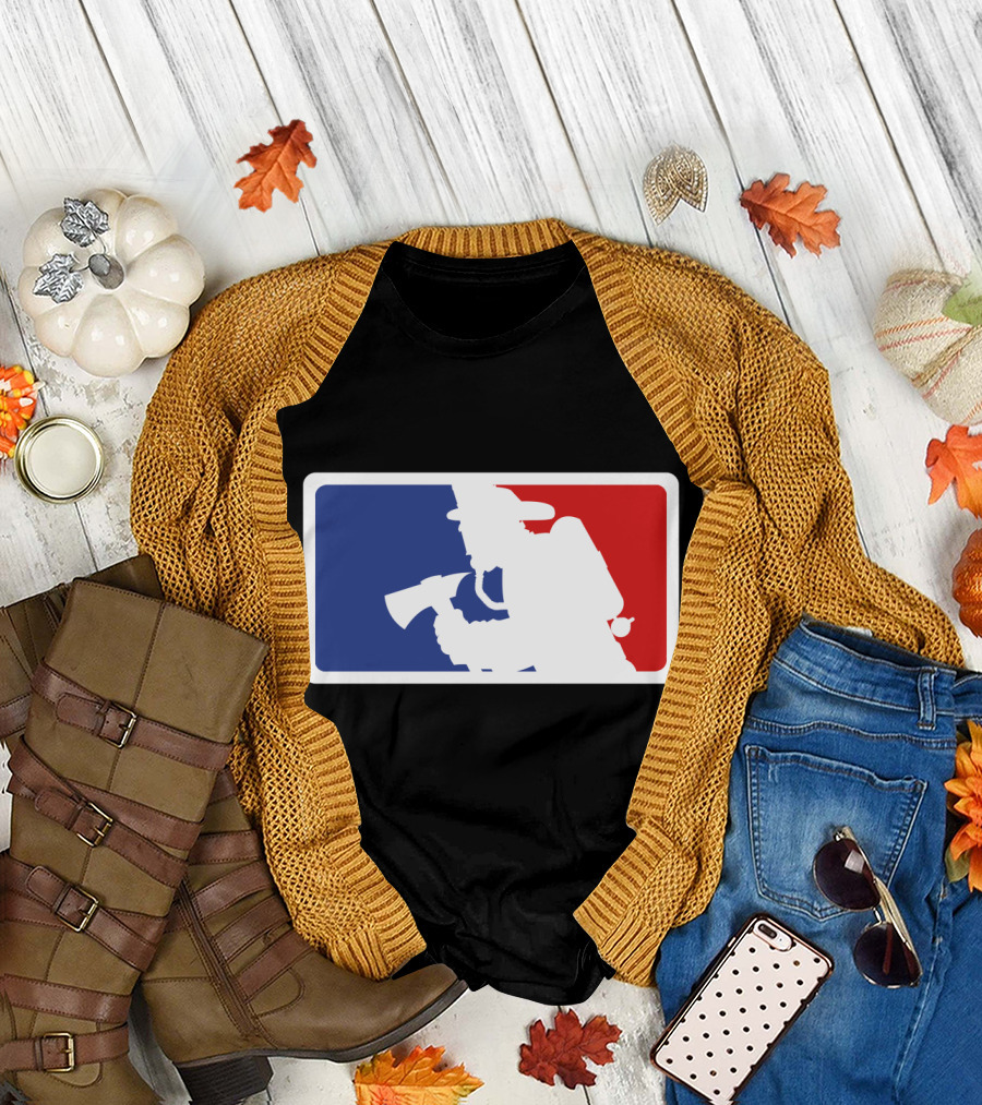 Firefighter Silhouette with Axe MLB Style Navy Firefighter T-Shirt