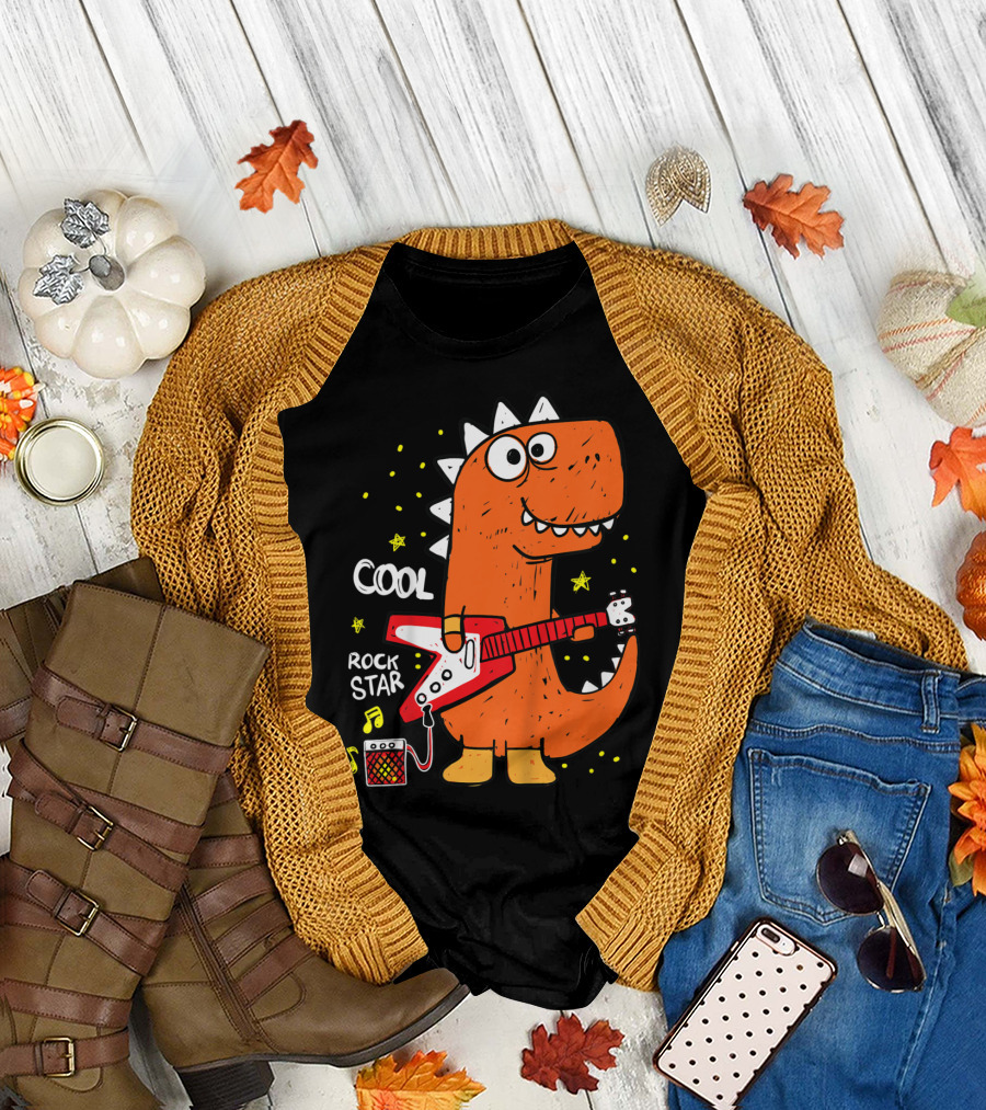 Cool Dinosaur Rock Star with Electric Guitar T-Shirt