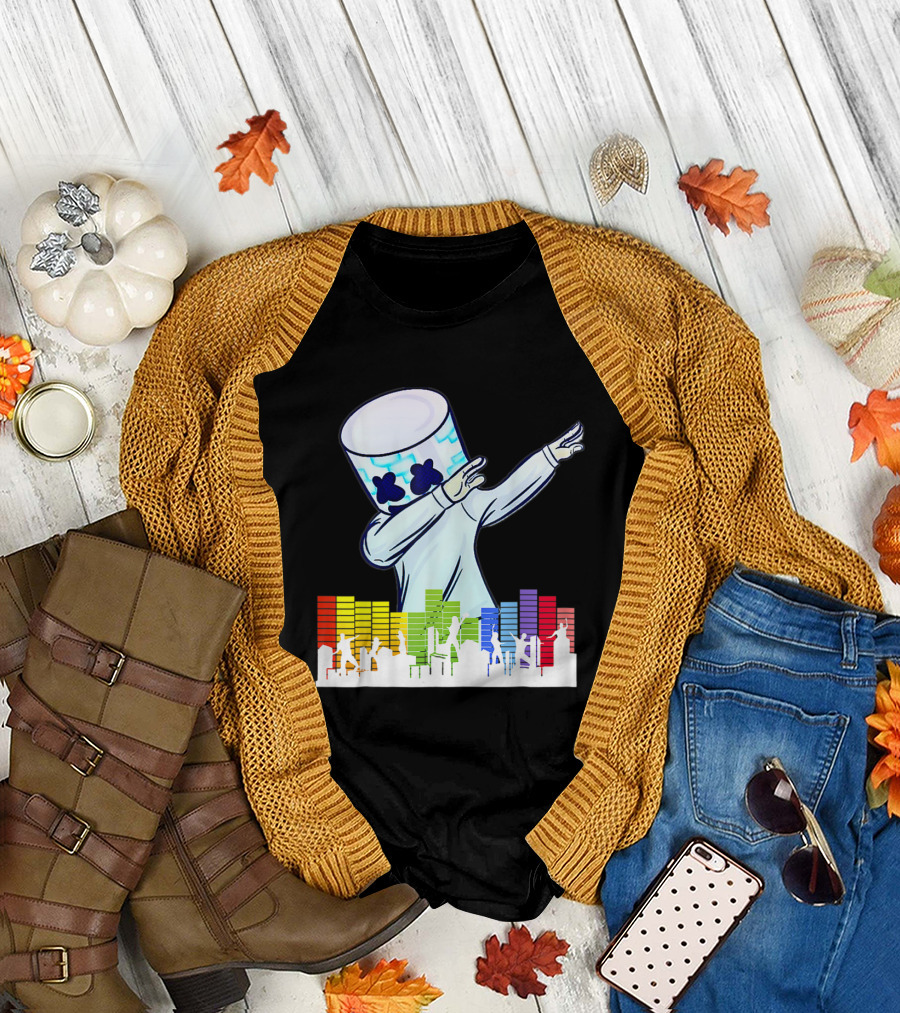 All I Want for Christmas Is Marshmallow Dab DJ with Colorful Dancing Crowd T-Shirt