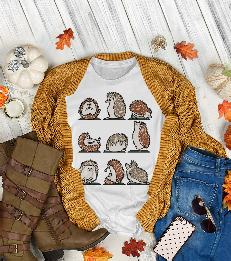 Hedgehog Yoga Poses Illustrated T-Shirt