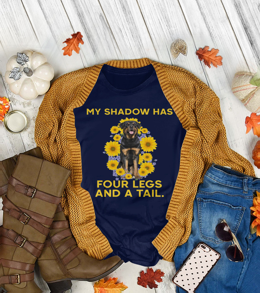 My Shadow Has Four Legs And A Tail Rottweiler Surrounded by Sunflowers T-Shirt