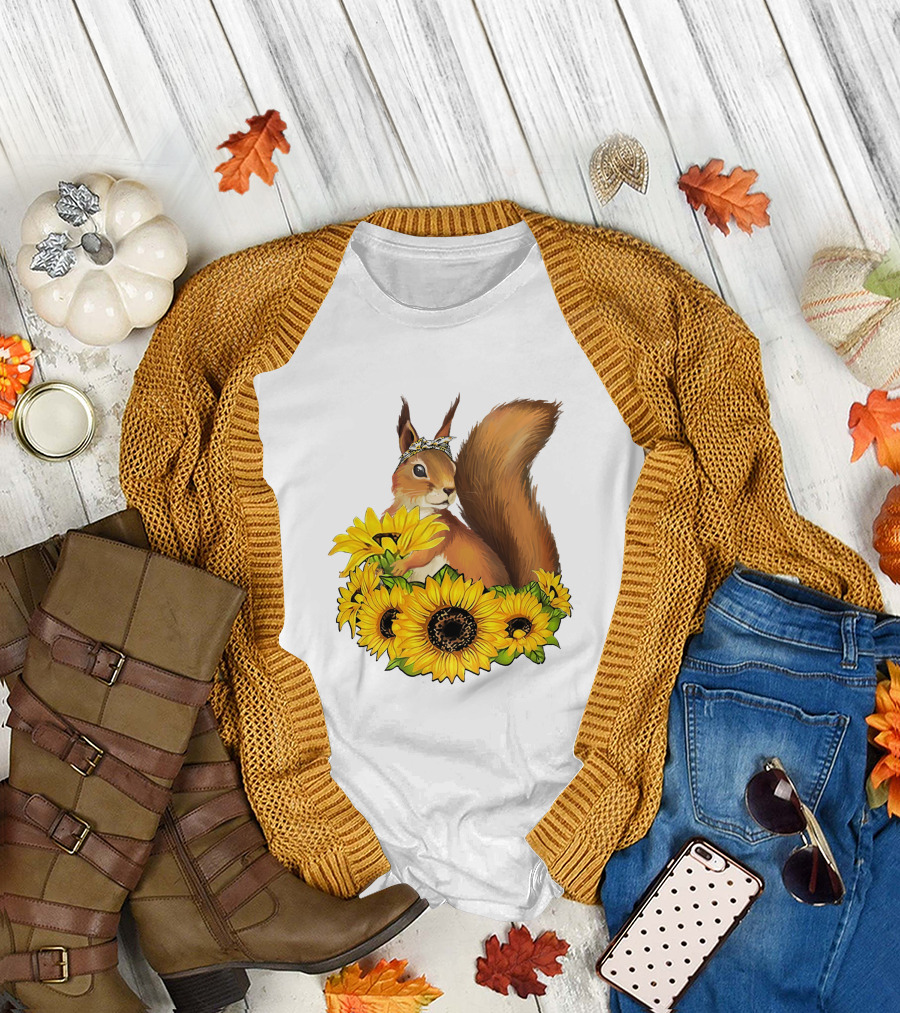 Squirrel Encircled by Sunflowers Wreath T-Shirt