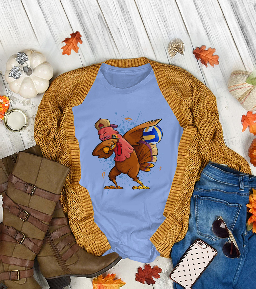 Dabbing Turkey with Volleyball in Cap T-Shirt