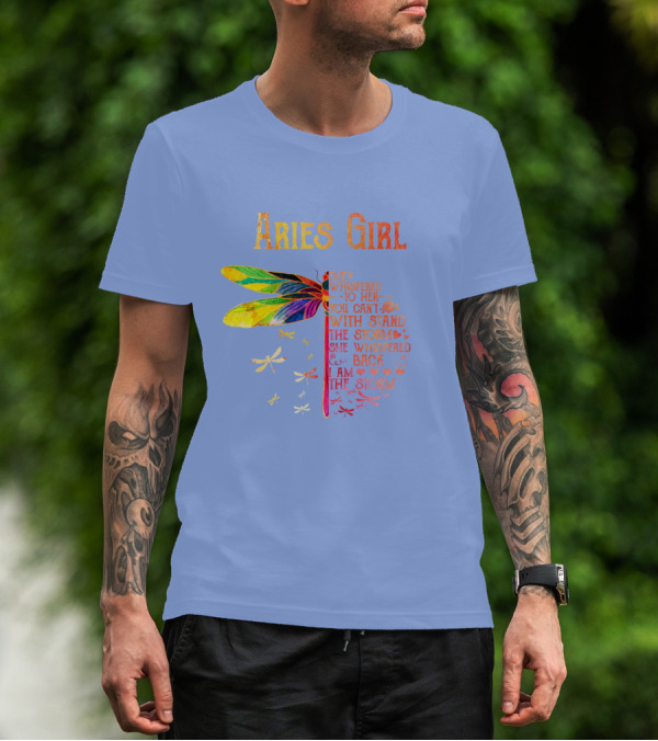 Aries Girl They Whispered To Her You Can't Withstand The Storm Dragonfly T-Shirt