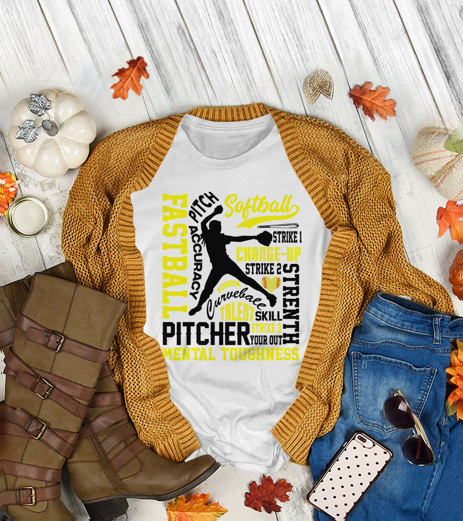 Girls Softball Pitcher Mental Toughness Fast Pitch Accuracy Strength Talent T-Shirt