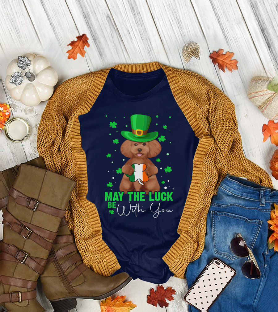 May The Luck Be With You St. Patrick’s Day Dog with Shamrock and Hat T-Shirt