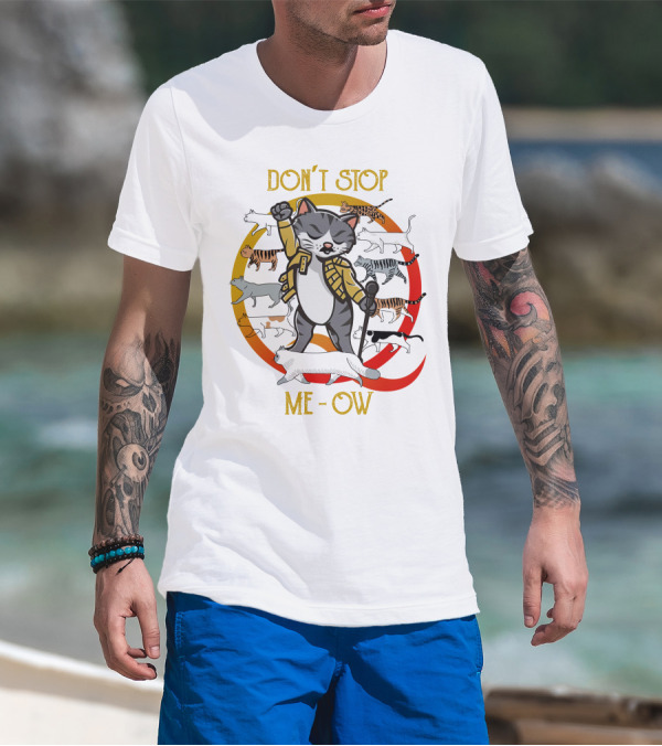 Don’t Stop Meow Retro Cats With Microphone And Red Circle T-Shirt