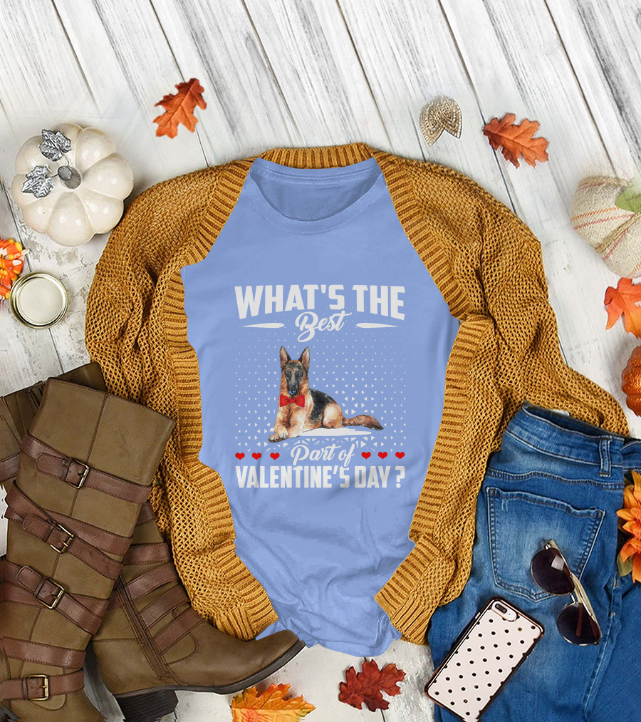 What's the Best Part of Valentine's Day German Shepherd Dog Bow Tie Hearts T-Shirt