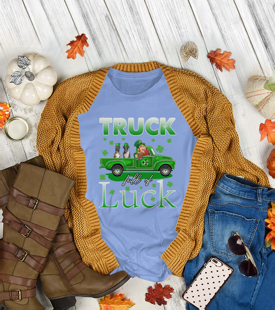 Truck Full Of Luck RD Boxer Dogs With Leprechaun T-Shirt