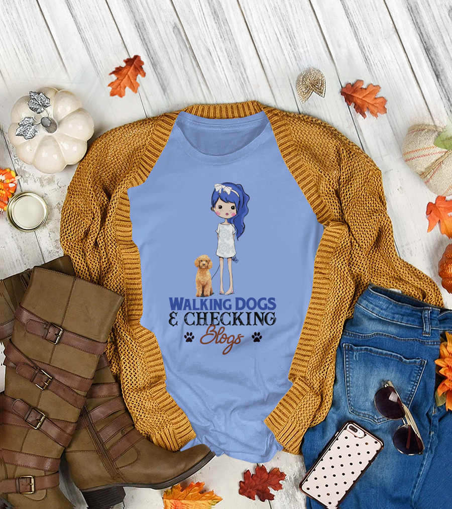Walking Dogs and Checking Blogs with Poodle Girl T-Shirt