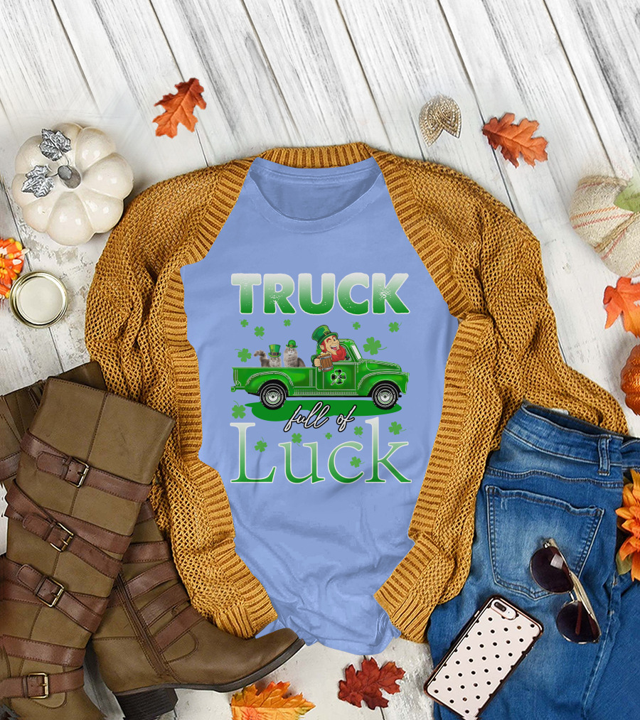 Truck Full of Luck with Leprechaun and Maine Coon Cats T-Shirt