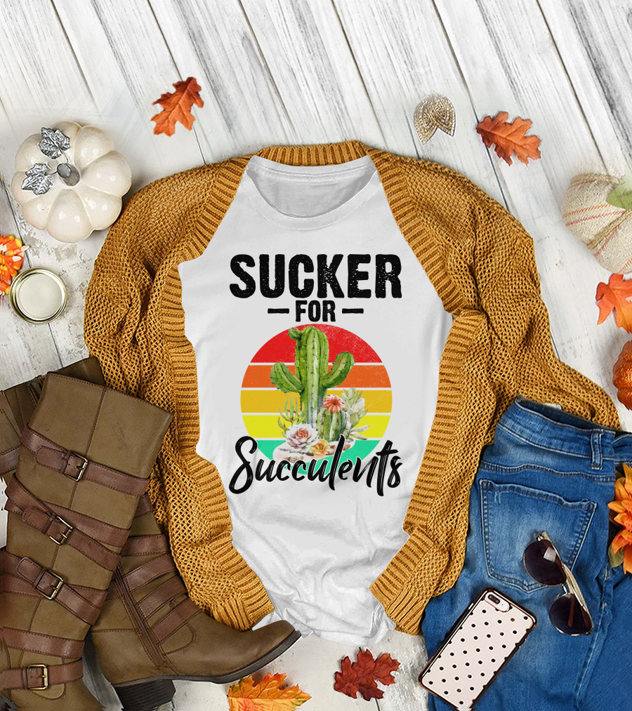 Sucker for Succulents RD Cactus Retro Sunset T-Shirt
