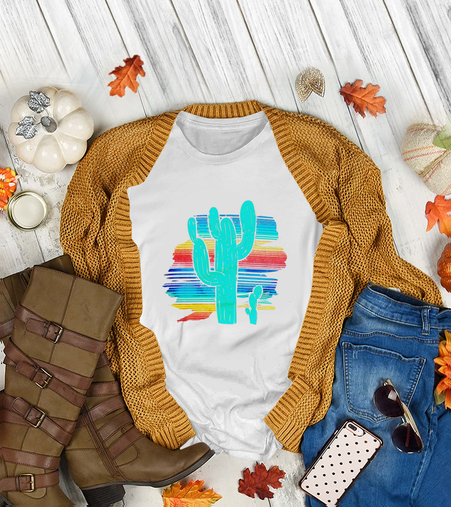 Cactus Serape Rainbow Stripes Southwestern T-Shirt