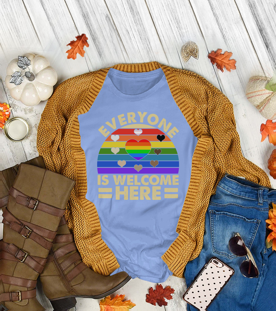 Everyone Is Welcome Here Heart Rainbow LGBT T-Shirt