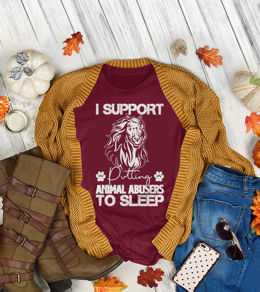 I Support Putting Animal Abusers to Sleep with Horse Graphic and Paw Prints T-Shirt