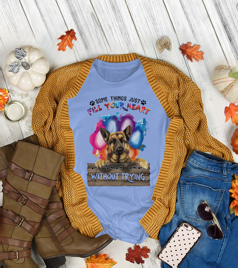 RD German Shepherd Some Things Just Fill Your Heart Without Trying Balloons Paws Bones T-Shirt